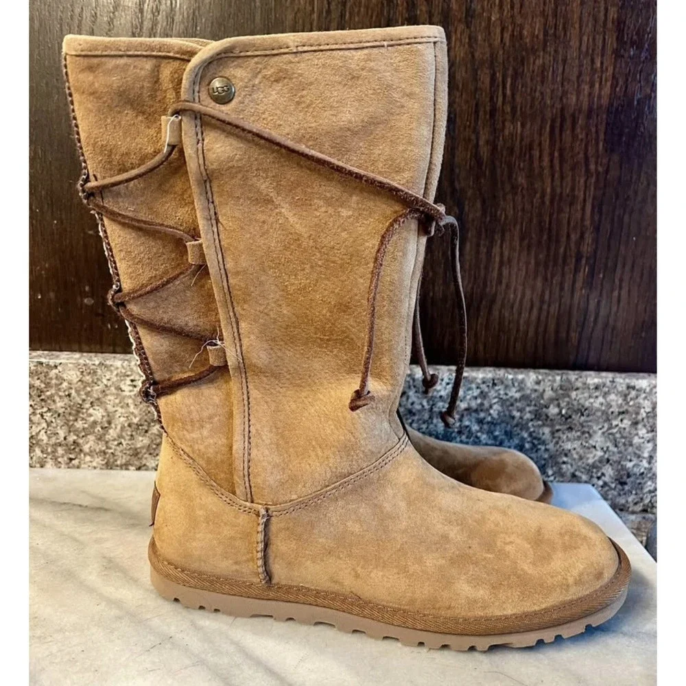 NEW! Suede Fabric Women UGG 1010820 Brown Tan Winter Boots Sz 5 EU 36